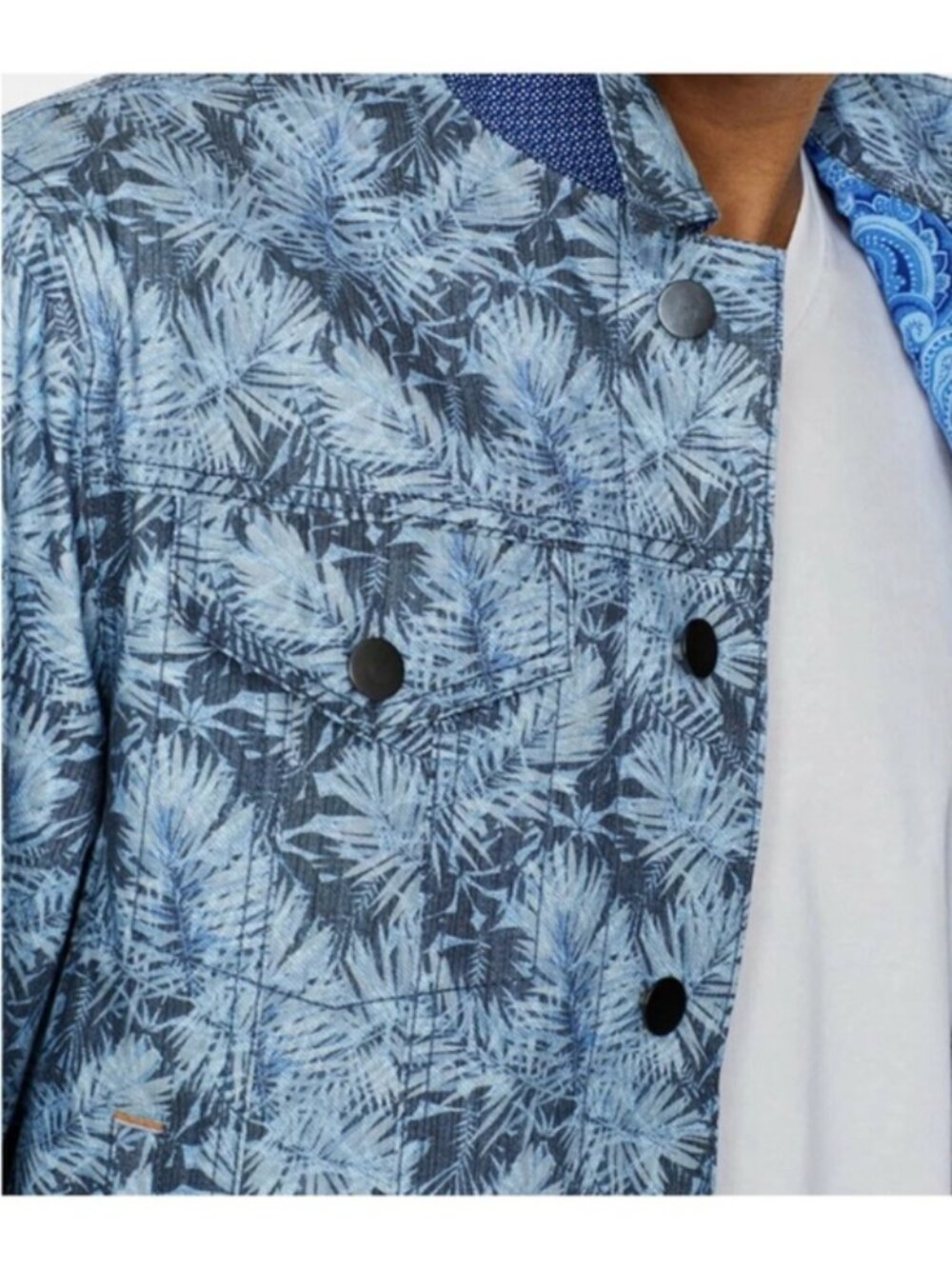 Tallia Sport Men's Blue Leaf Trucker Jacket Cotton Stretch size Large - Picture 4 of 16
